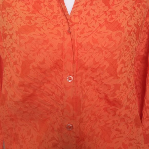 4/$20 Antilia Femme Orange Floral Print Semi Sheer Pleated Blouse 2X Plus Size - Picture 3 of 5